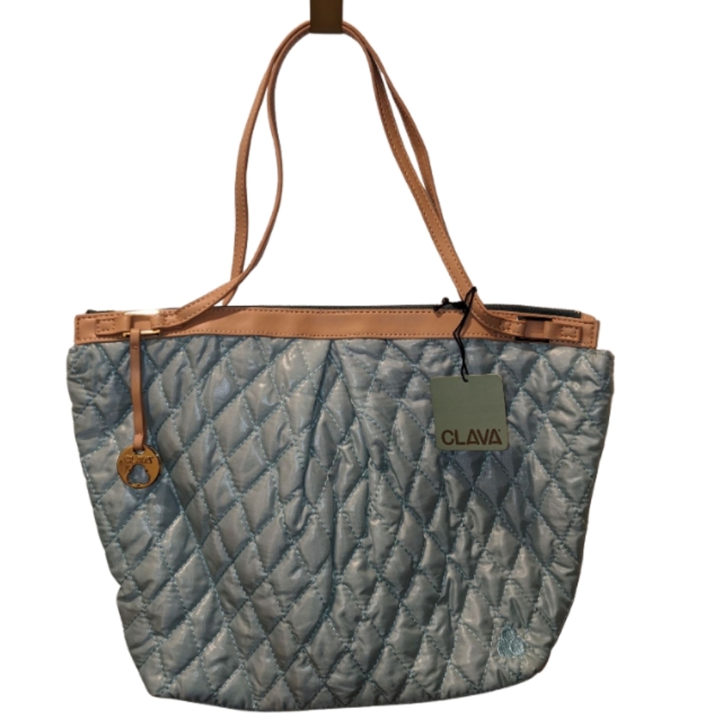 Clava Quilted Women's Tote in Blue and Tan